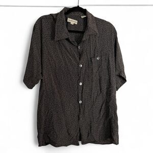 Vtg 90s PRONTO UOMO 2X Camp Shirt Black Rayon Acetate Textured Short Sleeve